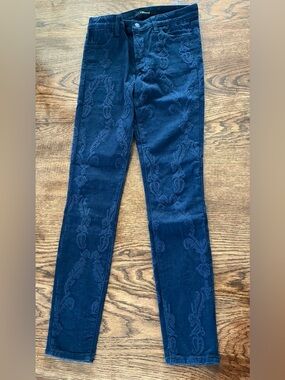 J. BRAND - Embroidered Super Skinny Mid
Rise Dark Blue Denim